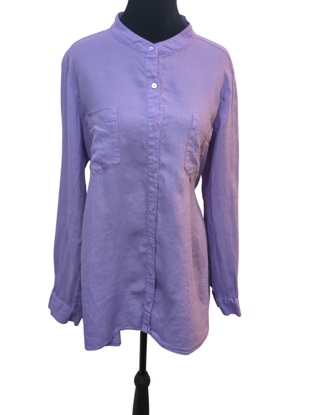 Eileen Fisher Med Organic Irish Linen Purple Tunic Shirt  Minimalist Lagenlook